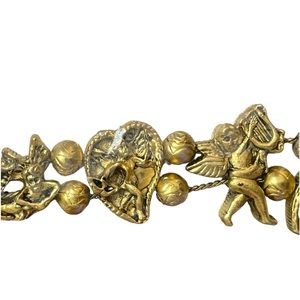 2/$50 Vintage Gold Tone‎ Angel Cherub, Chunky Charm Slide Bracelet NWT